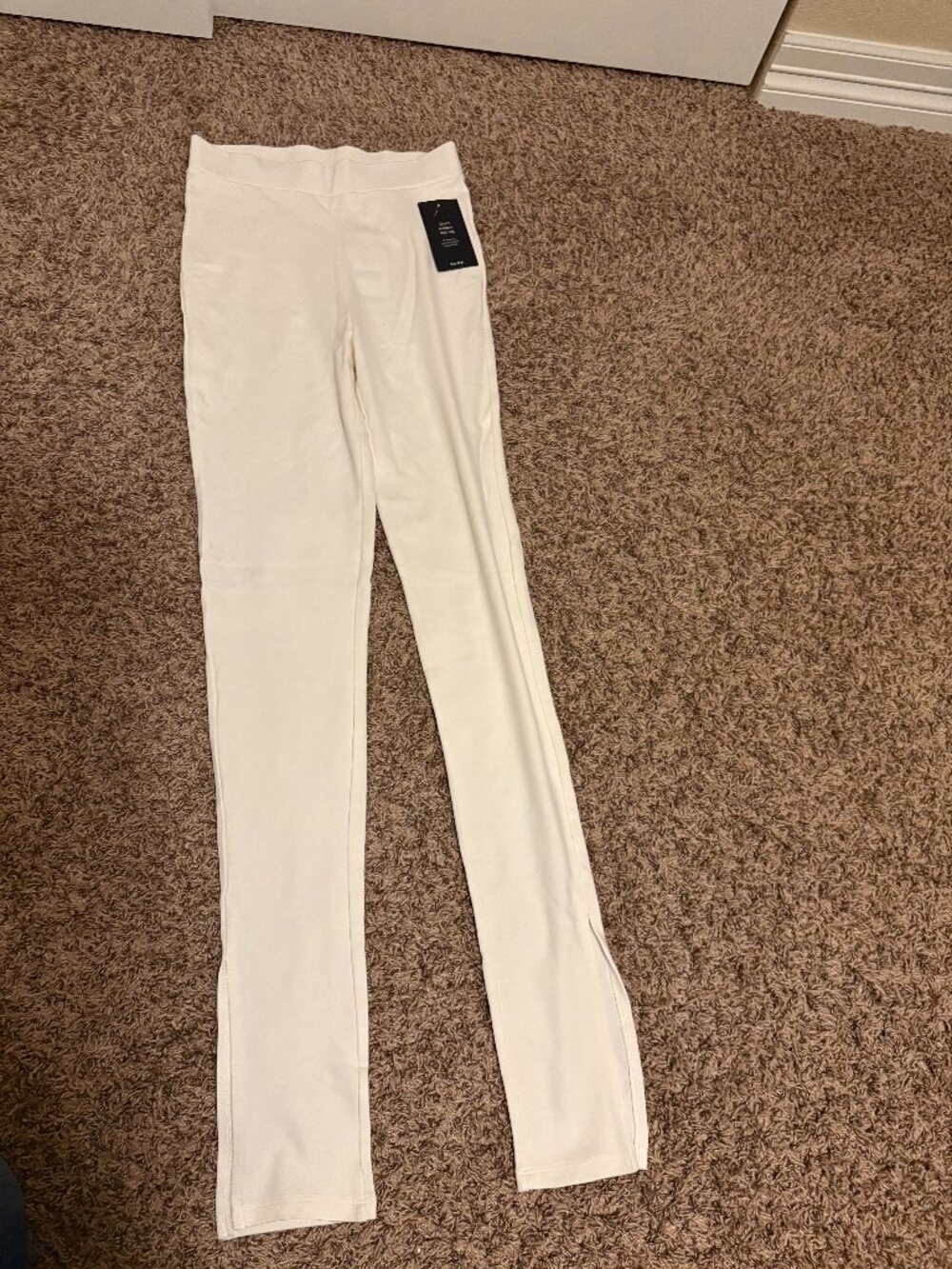 NA-KD Side Slit Jersey Pants Small Ecru White NWT NEW Elastic Waist Pull On Cozy